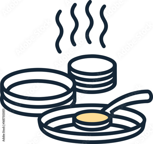 Vector illustration of delicious pancakes cooking in a frying pan with steam vector