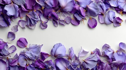 purple flower petals border white background flatlay design