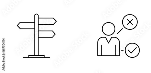 Illustration showing a signpost and a person with check and cross decision icons next to them