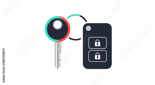 Modern Car Key Fob and Traditional Vehicle Key on a Ring for Access and Security