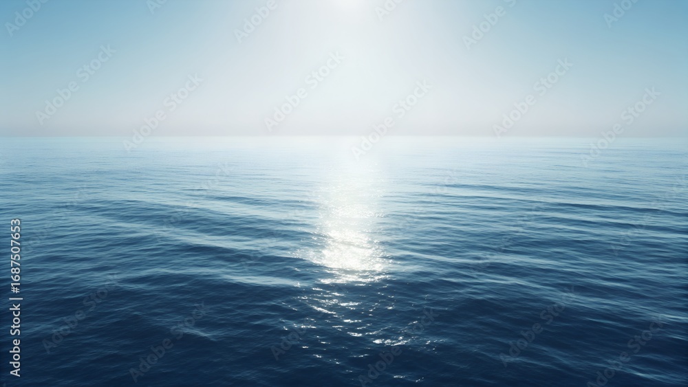 Fototapeta premium Calm Ocean Horizon with Sun Reflection