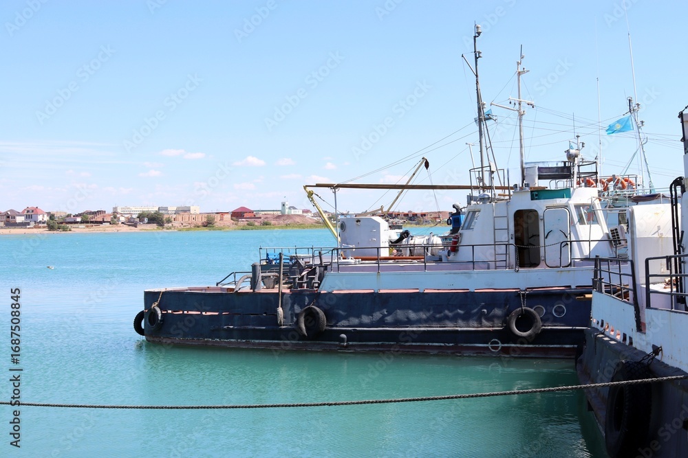 Fototapeta premium Fishing boats on the shore of Lake Balkhash