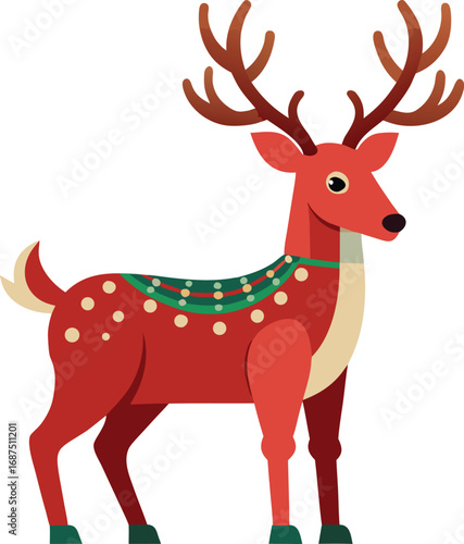 Festive Christmas Reindeer Illustration with Spots and Decorative Saddle Blanket