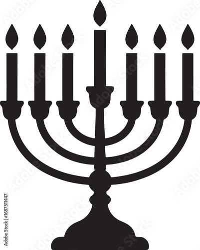 menorah with candles silhouette. Menorah Silhouette: Candles, Festive Jewish Symbol, Hanukkah Celebration. vector silhouette icon of Hanukkah Candle.