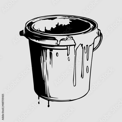 Paint Bucket Single Isolated Graphic Sign Vector Clip Art, Bucket Simple Icon Set Paint Bucket Black Silhouette Graphic Shape