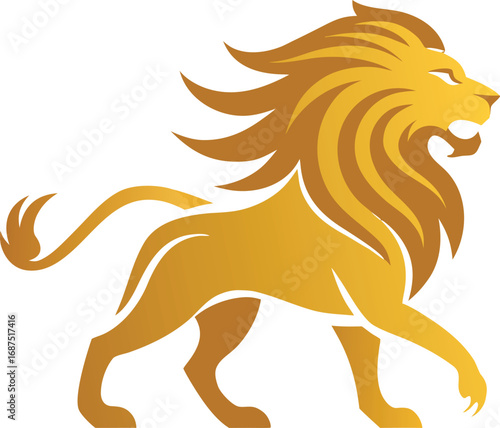Majestic Golden Lion Illustration Powerful Symbol of Strength Courage and Nobility Animalistic Design with Stylized Mane and Regal Posture