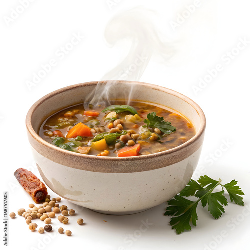 Warm mixed lentil soup served in a ceramic bowl. Nutritious, comforting, and flavorful vegetarian dish
