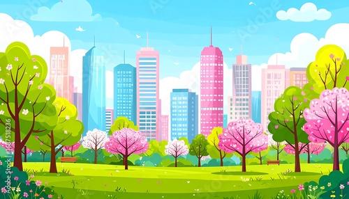 City park scene in spring