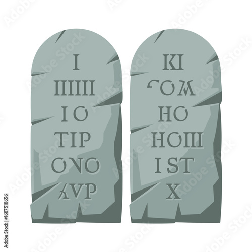 Two stone tablets with roman numerals representing the ten commandments