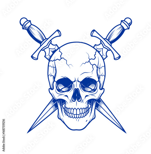 Intimidating skull with crossed swords represents danger and power