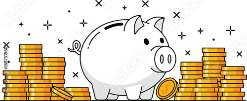 Piggy bank icon, saving money concept, financial management, budget planning, investment symbol, flat vector illustration, wealth growth, personal finance