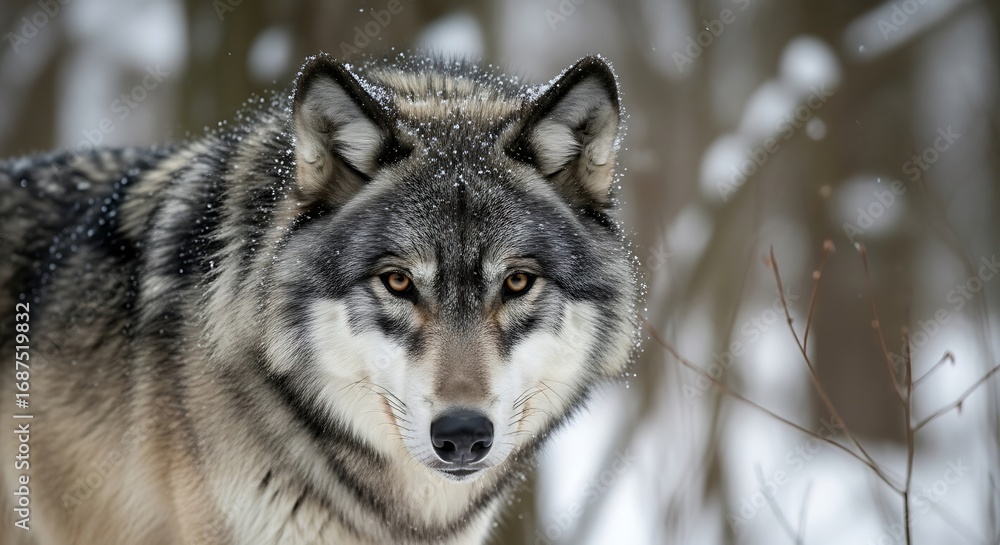 Fototapeta premium Grey Wolf Winter Forest Portrait.