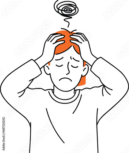 Stressed person holding head, frustration and confusion concept, mental overload, anxiety illustration, emotional expression, worry and stress, psychological health awareness design