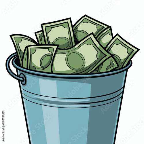 Full bucket overflowing with us dollar bills