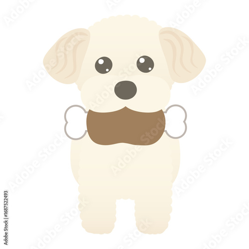 お肉をくわえる犬のマルプーのイラスト