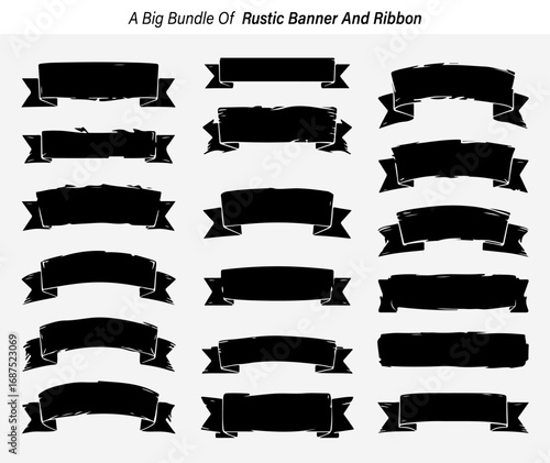 Collection of Rustic Banner and Ribbon Designs in Silhouette Style for Graphic Projects silhouette set