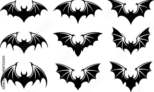 Spooky Bat Silhouette Vector Set – Halloween Gothic Winged Creatures Vector Bundle
