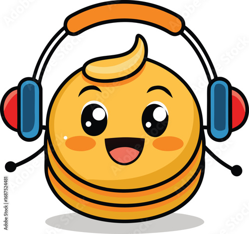 Happy pancake character with headphones enjoying music vector illustration vector