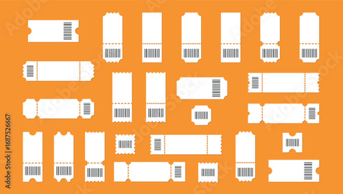Set of blank ticket template with barcode
