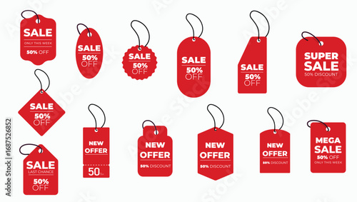 Realistic red price tags collection