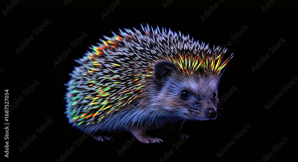 Fototapeta premium Neon Hedgehog Glowing Quills