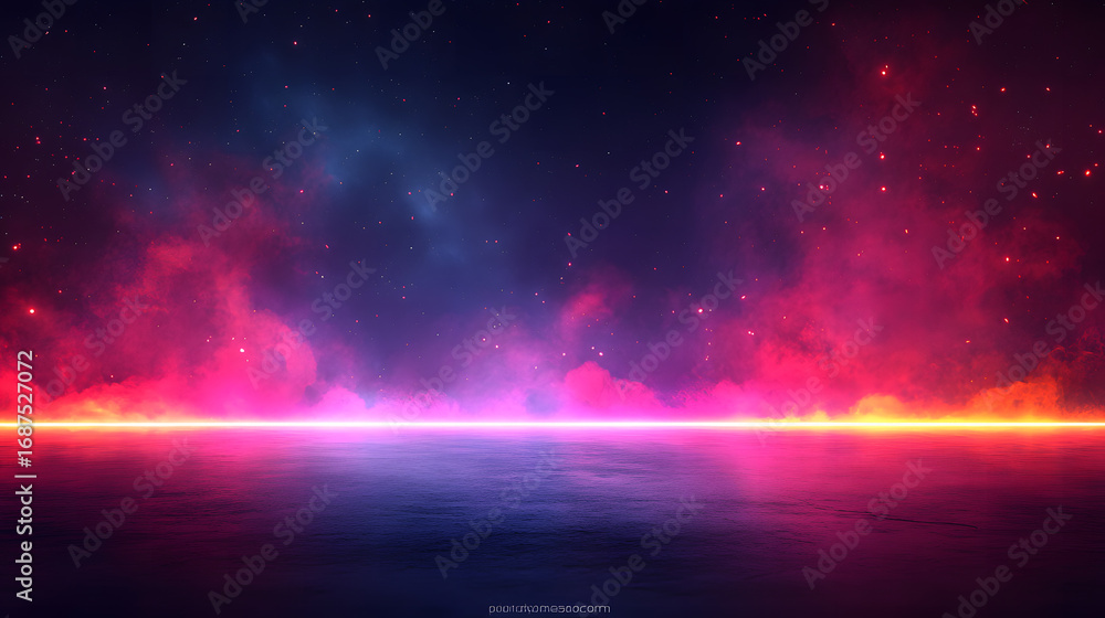 Obraz premium Futuristic Holographic Neon Grid: Vibrant 80s-Style Glow with Shimmering Rainbow Hues and Light Effects