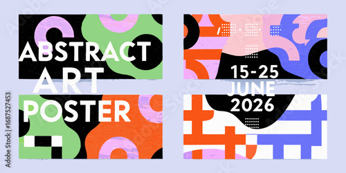 Abstract art exhibition poster design with bold shapes and text