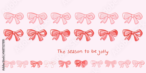 Festive red and pink bows with jolly season greeting