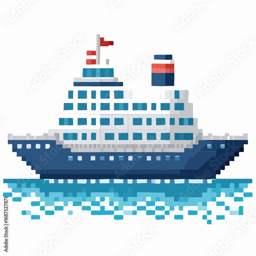 Pixel Art Cruise Ship on the Sea