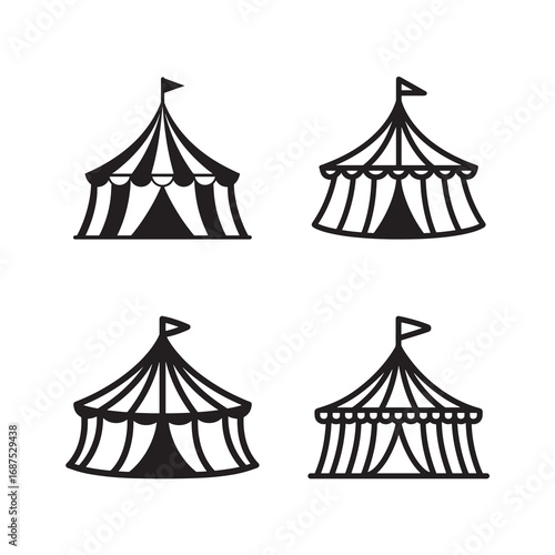 Circus Tent Vector Illustration, Circus Tent Silhouette Set