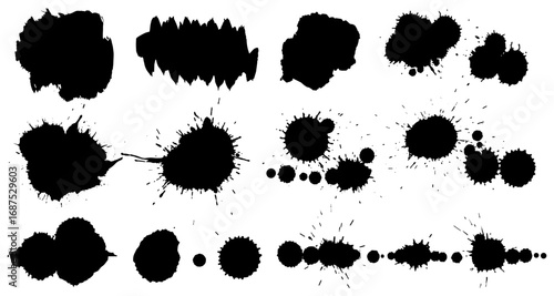 Collection of ink splatters and blots for artistic designs