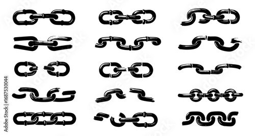 Stylized grunge chains collection with broken and intact links