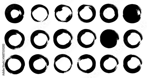 Set of grunge brush stroke circles for artistic design elements