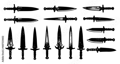 Silhouette collection of vintage dagger and sword designs in black