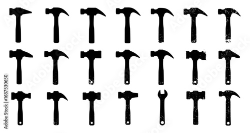 Grunge silhouette hammer collection with various textures and styles