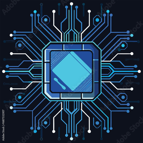 Abstract digital circuit board illustrating technology and modern electronic communication networks with minimalistic blue lines