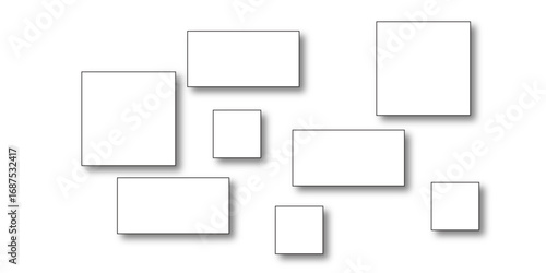 Vector illustration of a wooden frame and icons. Vertical rectangle frame, black exterior frame overlaid with white frame on white background. Vector stock illustration.
