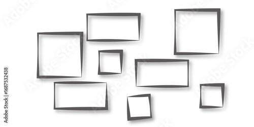 Vector illustration of a wooden frame and icons. Vertical rectangle frame, black exterior frame overlaid with white frame on white background. Vector stock illustration.