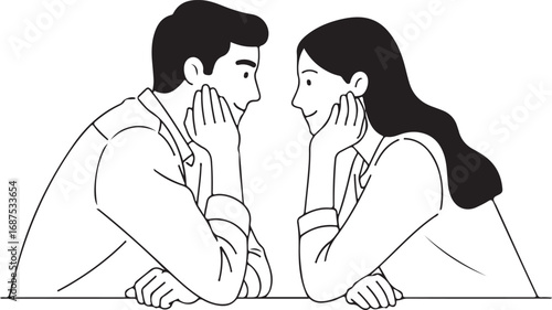 A vector illustration of a couple gazing lovingly into each other's eyes.
