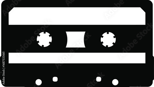 a black cassette tape icon on white background
