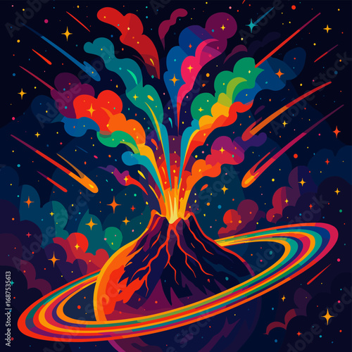 Rainbow Volcano Eruption in a Cosmic Landscape
