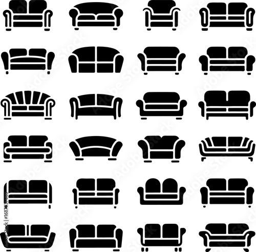 Diverse set of stylish couch and sofa furniture icons for home decor and living space concepts