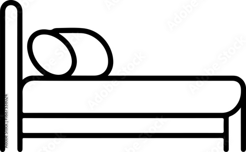 Minimalist monochrome outline drawing of a cozy bed with a soft pillow, perfect for rest and relaxation