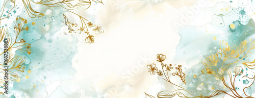 Floral background blue and green watercolor stains