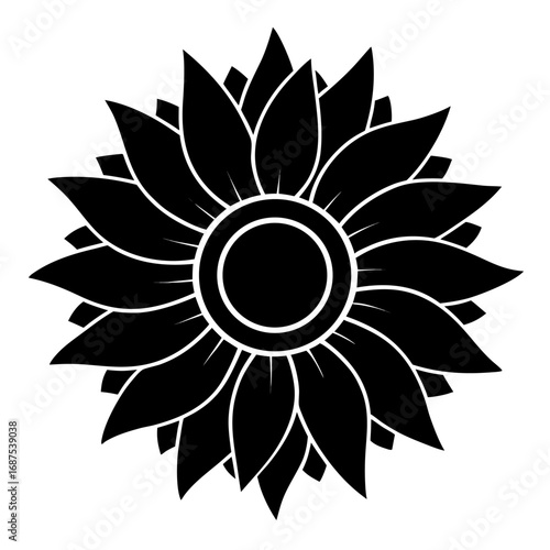 Solid black silhouette of a sunflower flower