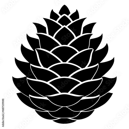 Solid black silhouette of a pinecone