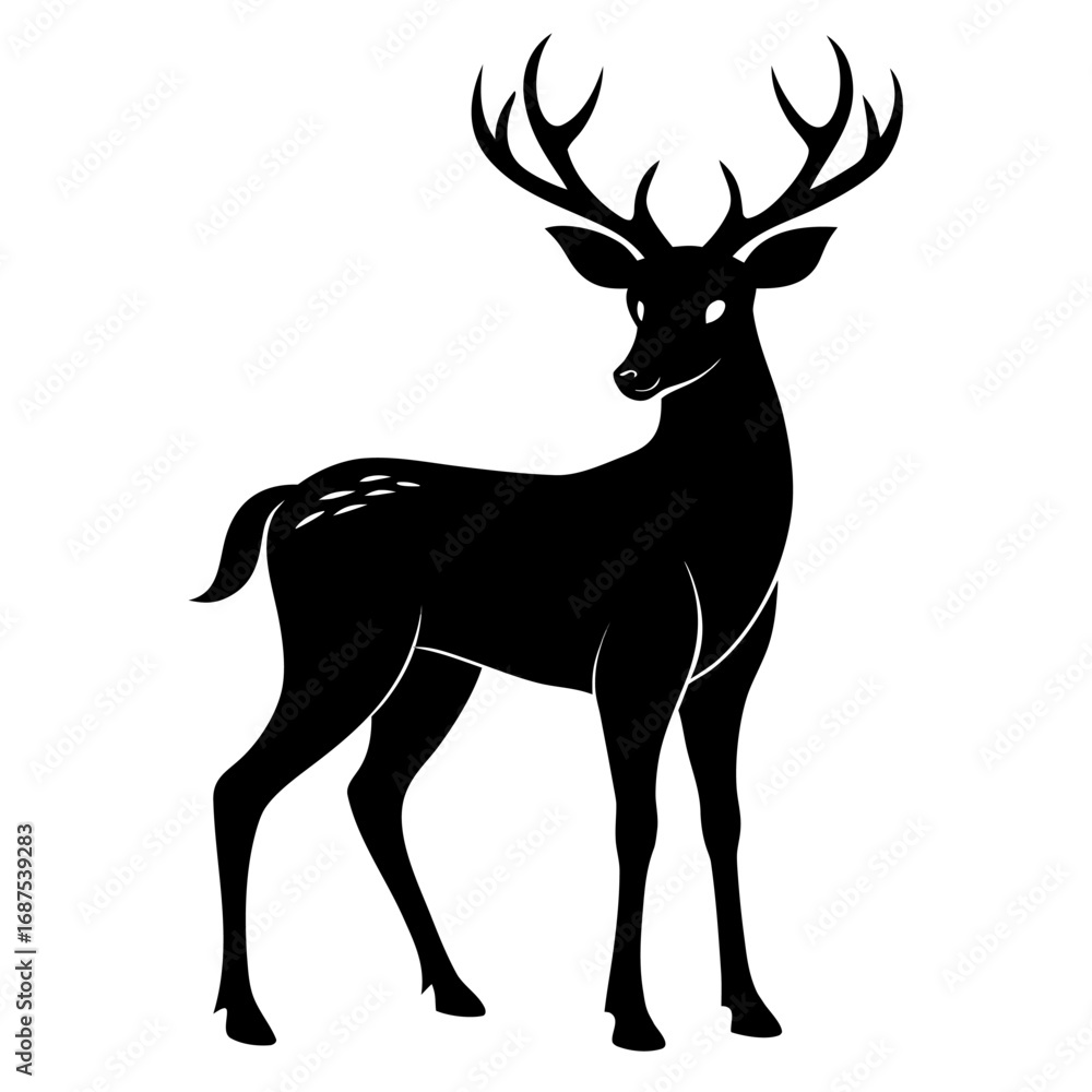 Fototapeta premium Solid black silhouette of a deer with white background