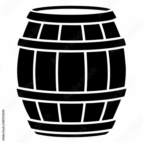 Solid black silhouette of a barrel for design elements