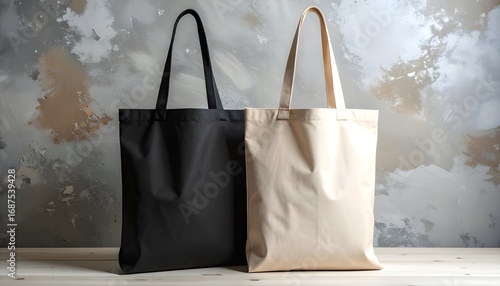 Sustainable cotton tote mockup in beige and matte black