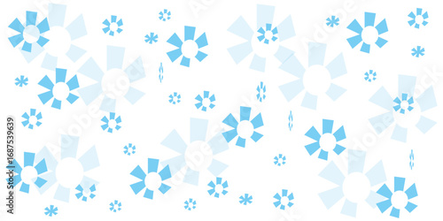 Abstract floral pattern with light blue and white stylized flower shapes scattered across a white background